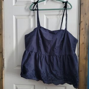 Lane Bryant Navy Eyelet Peplum Tank Top Tie Straps Size 28